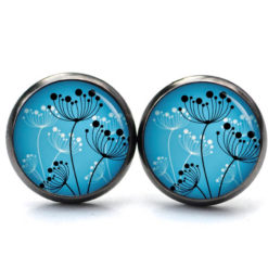 Ohrstecker, Ohrhänger, Clipse & Druckknopf – Motiv abstrakte Pusteblumen in blau schwarz weiß – Schmuck aus Edelstahl Ohrstecker, Ohrhänger, Clipse & Druckknopf – Motiv abstrakte Pusteblumen in blau schwarz weiß – Schmuck aus Edelstahl