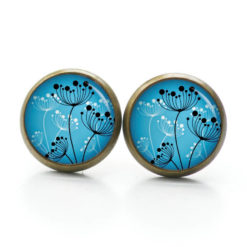 Ohrstecker, Ohrhänger, Clipse & Druckknopf – Motiv abstrakte Pusteblumen in blau schwarz weiß – Schmuck aus Edelstahl Ohrstecker, Ohrhänger, Clipse & Druckknopf – Motiv abstrakte Pusteblumen in blau schwarz weiß – Schmuck aus Edelstahl