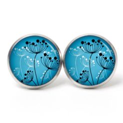 Ohrstecker, Ohrhänger, Clipse & Druckknopf – Motiv abstrakte Pusteblumen in blau schwarz weiß – Schmuck aus Edelstahl