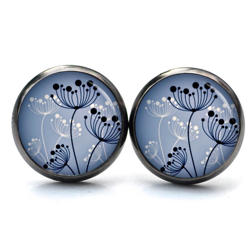 Druckknopf Ohrstecker Ohrhänger Clipse abstrakte Pusteblume jeansblau blau weiß Druckknopf Ohrstecker Ohrhänger Clipse abstrakte Pusteblume jeansblau blau weiß