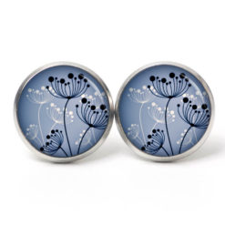 Druckknopf Ohrstecker Ohrhänger Clipse abstrakte Pusteblume jeansblau blau weiß