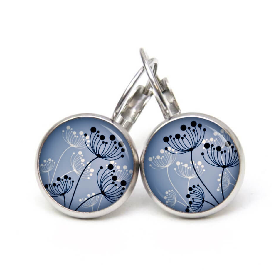 Druckknopf Ohrstecker Ohrhänger Clipse abstrakte Pusteblume jeansblau blau weiß Druckknopf Ohrstecker Ohrhänger Clipse abstrakte Pusteblume jeansblau blau weiß