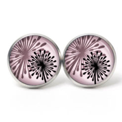 Ohrstecker, Ohrhänger, Clipse & Druckknopf – Motiv abstrakte Pusteblume rosa schwarz – Schmuck aus Edelstahl