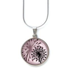 Ohrstecker, Ohrhänger, Clipse & Druckknopf – Motiv abstrakte Pusteblume rosa schwarz – Schmuck aus Edelstahl