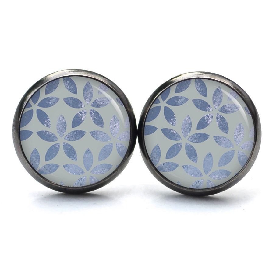 Ohrstecker, Ohrhänger, Clipse & Druckknopf – Motiv Vintage Blätter in Jeansblau blau – Schmuck aus Edelstahl Ohrstecker, Ohrhänger, Clipse & Druckknopf – Motiv Vintage Blätter in Jeansblau blau – Schmuck aus Edelstahl