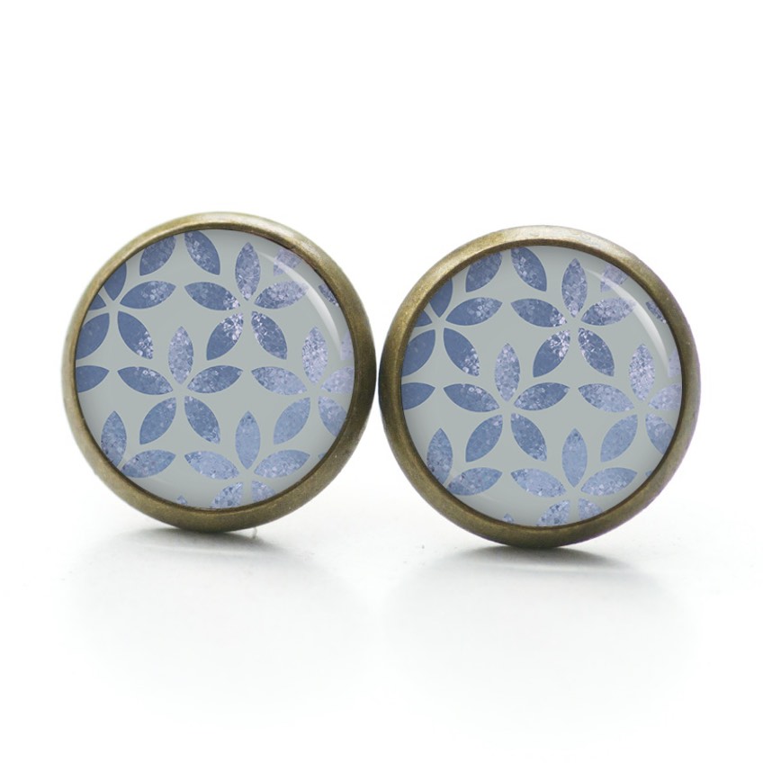 Ohrstecker, Ohrhänger, Clipse & Druckknopf – Motiv Vintage Blätter in Jeansblau blau – Schmuck aus Edelstahl Ohrstecker, Ohrhänger, Clipse & Druckknopf – Motiv Vintage Blätter in Jeansblau blau – Schmuck aus Edelstahl