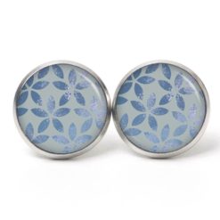 Ohrstecker, Ohrhänger, Clipse & Druckknopf – Motiv Vintage Blätter in Jeansblau blau – Schmuck aus Edelstahl