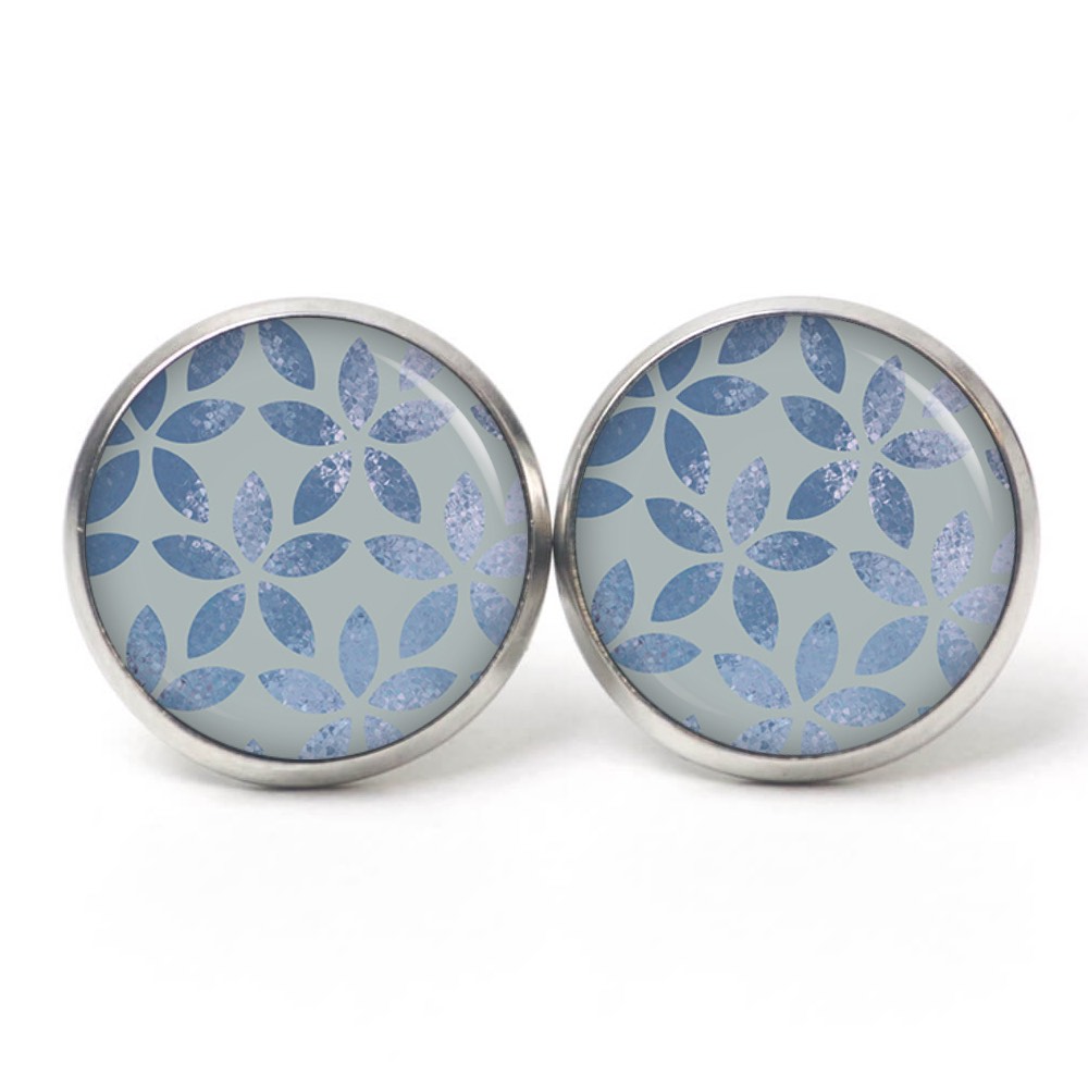 Ohrstecker, Ohrhänger, Clipse & Druckknopf – Motiv Vintage Blätter in Jeansblau blau – Schmuck aus Edelstahl Ohrstecker, Ohrhänger, Clipse & Druckknopf – Motiv Vintage Blätter in Jeansblau blau – Schmuck aus Edelstahl