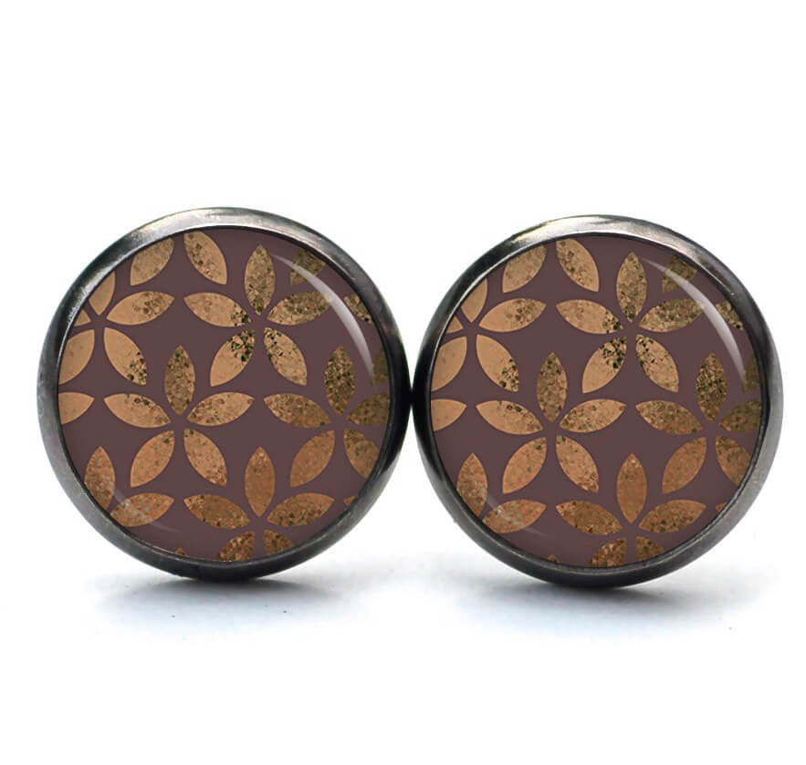 Ohrstecker, Ohrhänger, Clipse & Druckknopf – Motiv Vintage Blätter in braun gold – Schmuck aus Edelstahl Ohrstecker, Ohrhänger, Clipse & Druckknopf – Motiv Vintage Blätter in braun gold – Schmuck aus Edelstahl