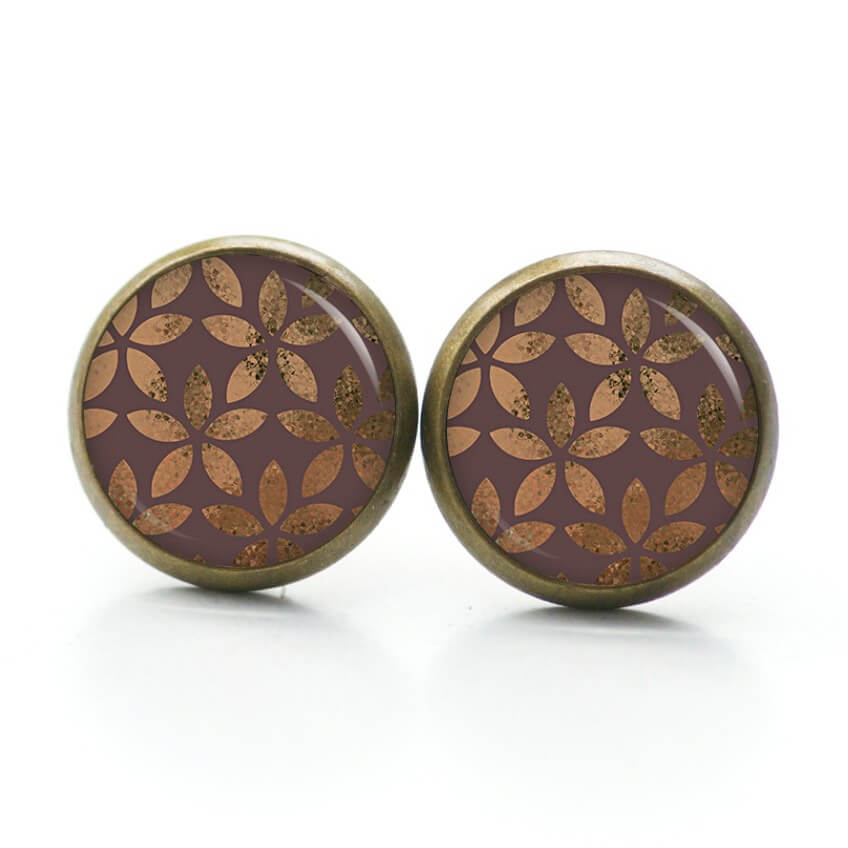 Ohrstecker, Ohrhänger, Clipse & Druckknopf – Motiv Vintage Blätter in braun gold – Schmuck aus Edelstahl Ohrstecker, Ohrhänger, Clipse & Druckknopf – Motiv Vintage Blätter in braun gold – Schmuck aus Edelstahl