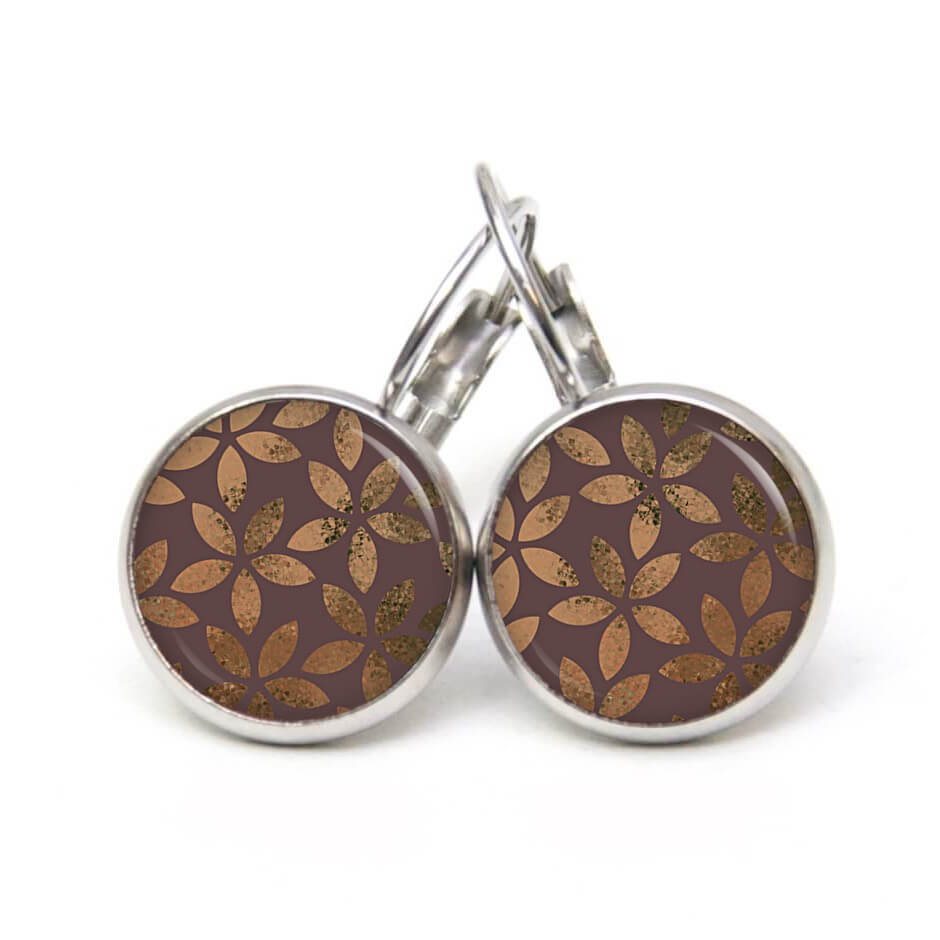 Ohrstecker, Ohrhänger, Clipse & Druckknopf – Motiv Vintage Blätter in braun gold – Schmuck aus Edelstahl Ohrstecker, Ohrhänger, Clipse & Druckknopf – Motiv Vintage Blätter in braun gold – Schmuck aus Edelstahl