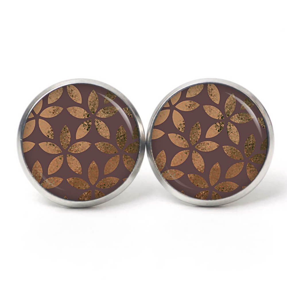 Ohrstecker, Ohrhänger, Clipse & Druckknopf – Motiv Vintage Blätter in braun gold – Schmuck aus Edelstahl Ohrstecker, Ohrhänger, Clipse & Druckknopf – Motiv Vintage Blätter in braun gold – Schmuck aus Edelstahl