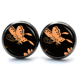 Ohrstecker, Ohrhänger, Clipse & Druckknopf – Motiv Schmetterling Orange schwarz – Schmuck aus Edelstahl