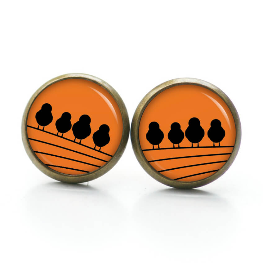 Ohrstecker, Ohrhänger, Clipse & Druckknopf – Motiv 4 Vögel auf dem Drahtseil orange – Schmuck aus Edelstahl Ohrstecker, Ohrhänger, Clipse & Druckknopf – Motiv 4 Vögel auf dem Drahtseil orange – Schmuck aus Edelstahl