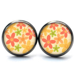 Ohrstecker, Ohrhänger, Clipse & Druckknopf – Motiv Frühlings Blumen rot grün gelb orange – Schmuck aus Edelstahl