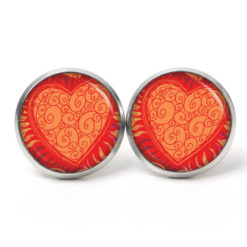 Ohrstecker, Ohrhänger, Clipse & Druckknopf – Motiv großes Herz rot orange – Schmuck aus Edelstahl