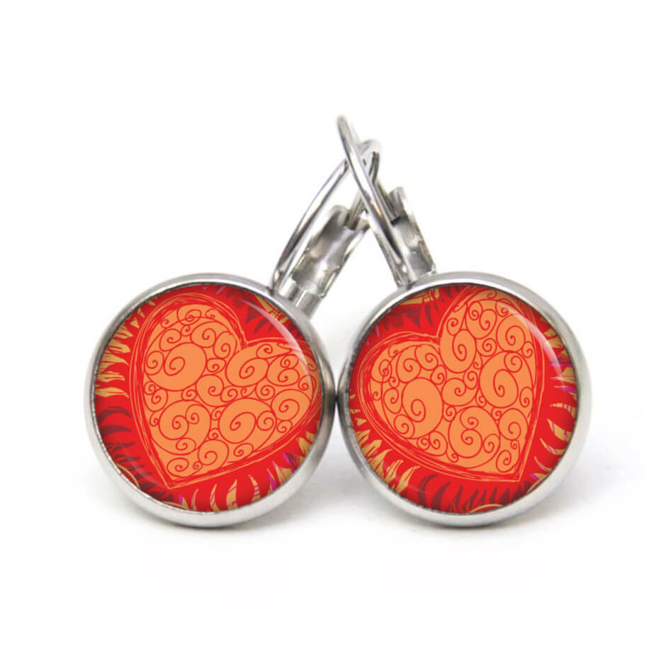 Ohrstecker, Ohrhänger, Clipse & Druckknopf – Motiv großes Herz rot orange – Schmuck aus Edelstahl Ohrstecker, Ohrhänger, Clipse & Druckknopf – Motiv großes Herz rot orange – Schmuck aus Edelstahl