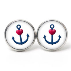 Ohrstecker, Ohrhänger, Clipse & Druckknopf – Motiv maritim blauer Anker mit Herz – Schmuck aus Edelstahl