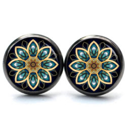 Ohrstecker, Ohrhänger, Clipse & Druckknopf – Motiv Mandala Kaleidoskop Mosaik schwarz emerald gold – Schmuck aus Edelstahl Ohrstecker, Ohrhänger, Clipse & Druckknopf – Motiv Mandala Kaleidoskop Mosaik schwarz emerald gold – Schmuck aus Edelstahl
