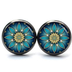Druckknopf Ohrstecker Ohrhänger Clipse Mandala Kaleidoskop Mosaik schwarz türkis blau Druckknopf Ohrstecker Ohrhänger Clipse Mandala Kaleidoskop Mosaik schwarz türkis blau