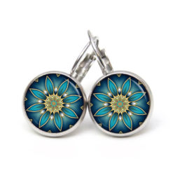 Druckknopf Ohrstecker Ohrhänger Clipse Mandala Kaleidoskop Mosaik schwarz türkis blau Druckknopf Ohrstecker Ohrhänger Clipse Mandala Kaleidoskop Mosaik schwarz türkis blau