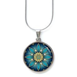 Druckknopf Ohrstecker Ohrhänger Clipse Mandala Kaleidoskop Mosaik schwarz türkis blau