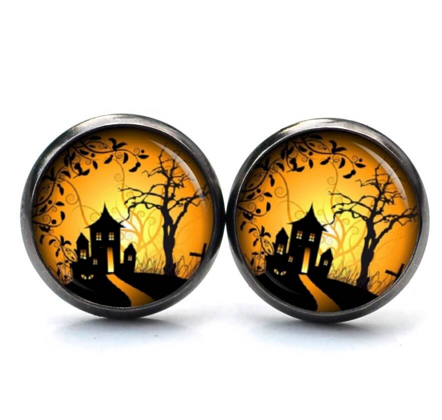 Druckknopf Ohrstecker Ohrhänger Clipse Geisterhaus Halloween Druckknopf Ohrstecker Ohrhänger Clipse Geisterhaus Halloween