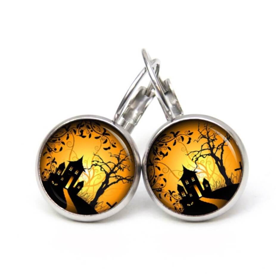 Druckknopf Ohrstecker Ohrhänger Clipse Geisterhaus Halloween Druckknopf Ohrstecker Ohrhänger Clipse Geisterhaus Halloween