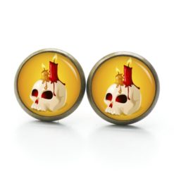 Druckknopf Ohrstecker Ohrhänger Clipse Totenkopf mit roter Kerze Druckknopf Ohrstecker Ohrhänger Clipse Totenkopf mit roter Kerze