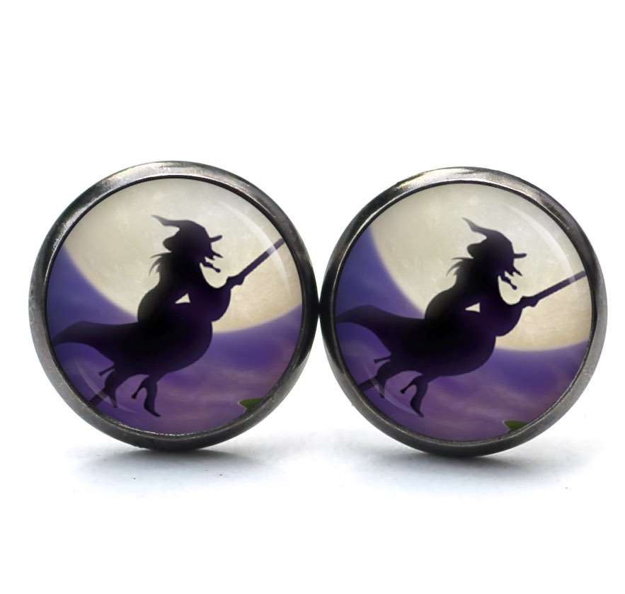 Druckknopf Ohrstecker Ohrhänger Clipse Halloween fliegende Hexe Druckknopf Ohrstecker Ohrhänger Clipse Halloween fliegende Hexe