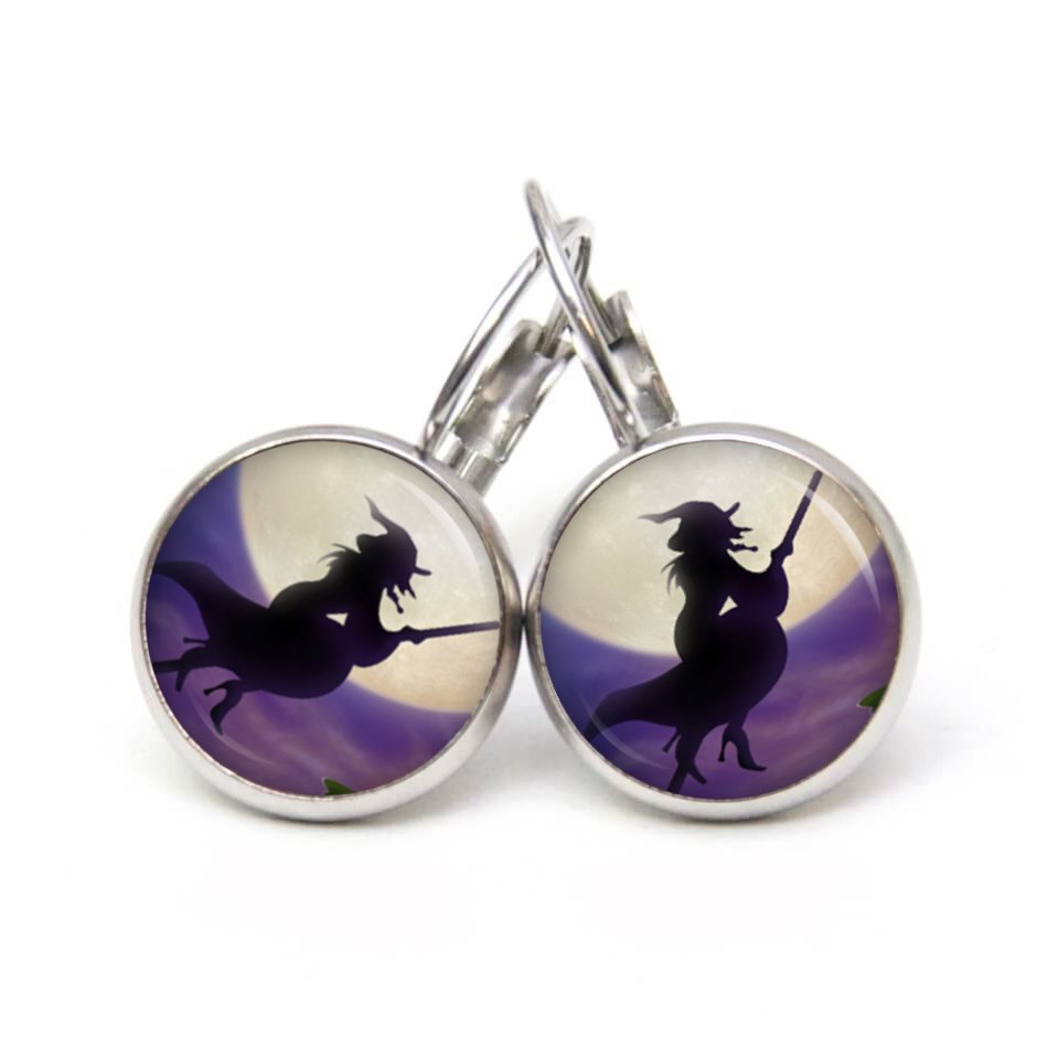 Druckknopf Ohrstecker Ohrhänger Clipse Halloween fliegende Hexe Druckknopf Ohrstecker Ohrhänger Clipse Halloween fliegende Hexe