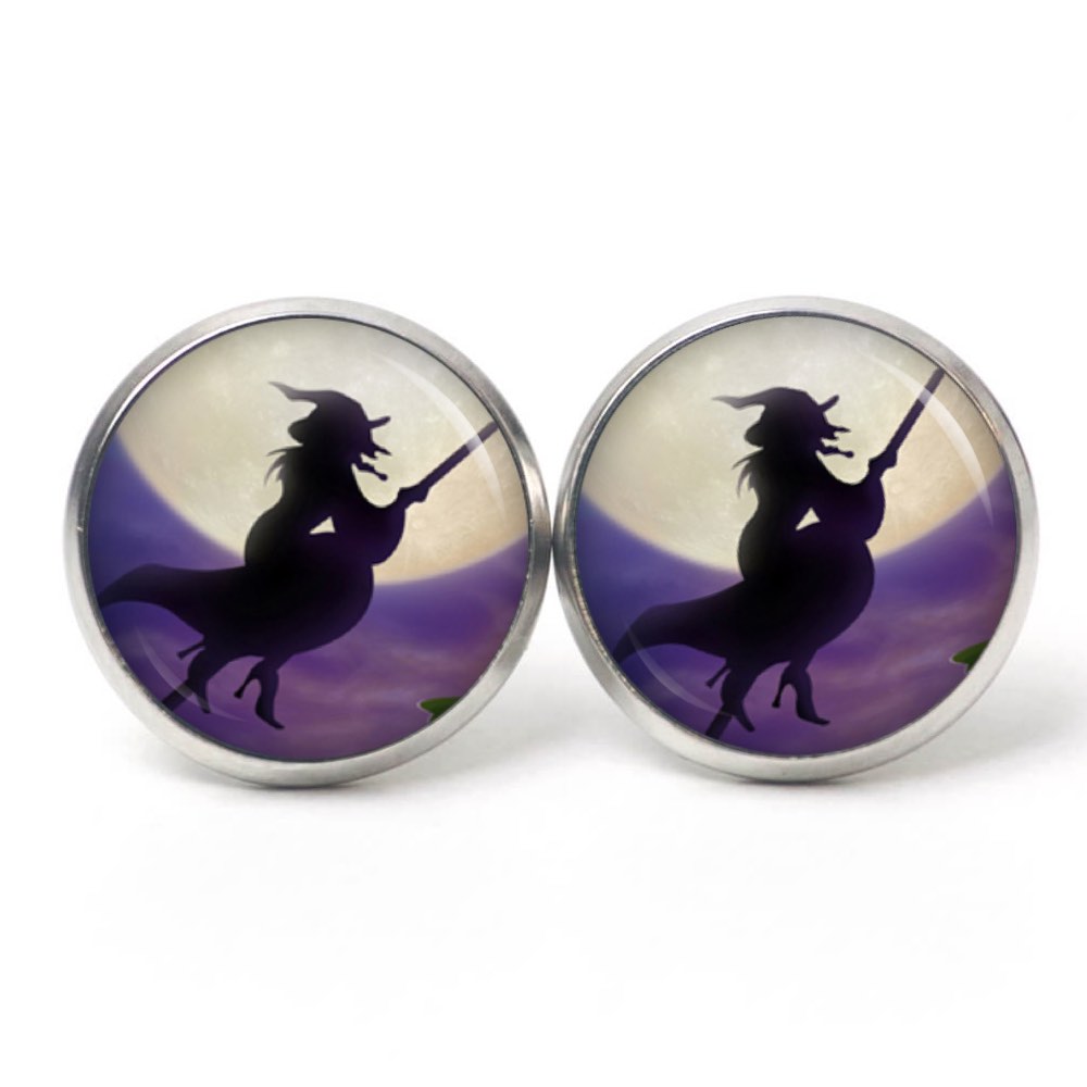 Druckknopf Ohrstecker Ohrhänger Clipse Halloween fliegende Hexe Druckknopf Ohrstecker Ohrhänger Clipse Halloween fliegende Hexe
