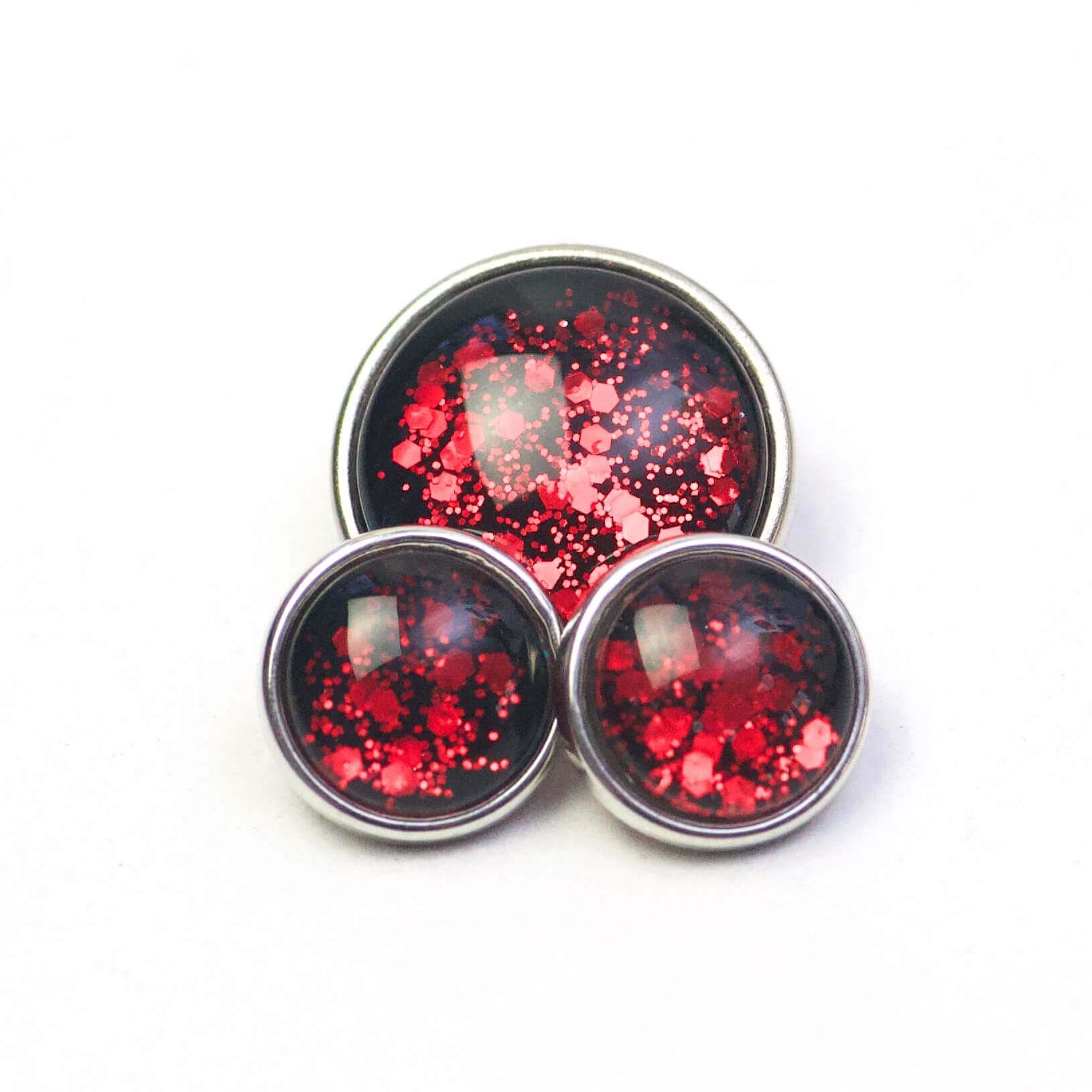Druckknopf handbemalt schwarz rot glitzernd für Druckknopfschmuck Druckknopf handbemalt schwarz rot glitzernd für Druckknopfschmuck