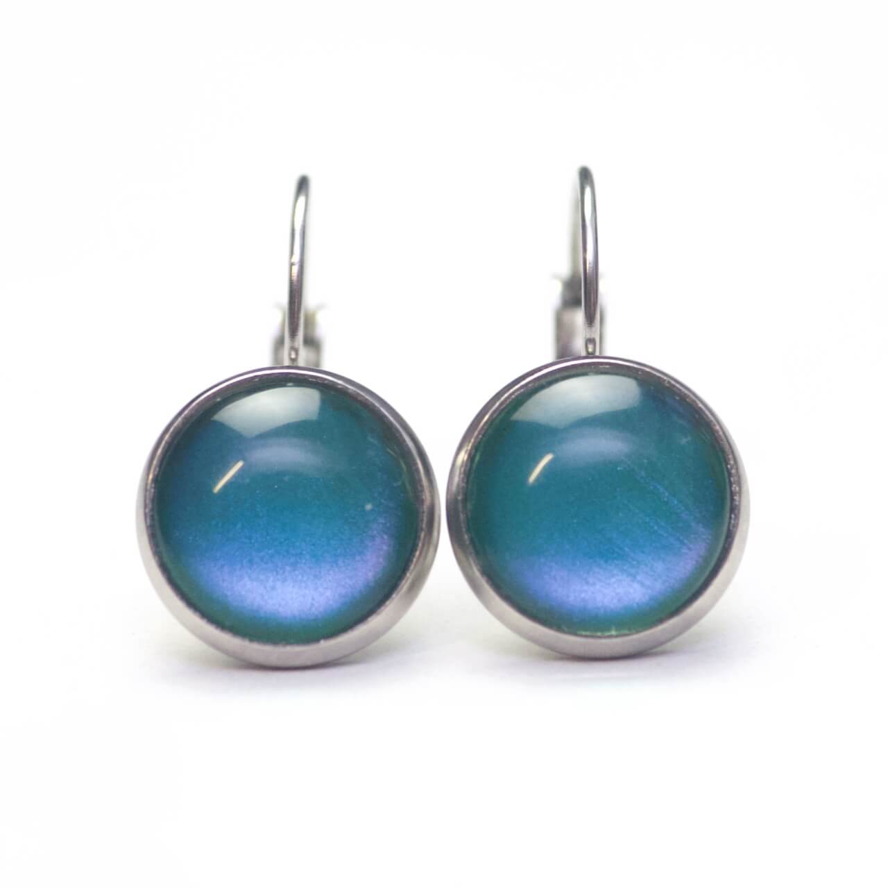 Ohrstecker, Ohrhänger, Clipse & Druckknopf – handbemalt blau grün lila schimmernd– Schmuck aus Edelstahl Ohrstecker, Ohrhänger, Clipse & Druckknopf – handbemalt blau grün lila schimmernd– Schmuck aus Edelstahl