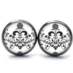 Ohrstecker, Ohrhänger, Clipse & Druckknopf – Motiv Florales Ornament Schwarz Weiß – Schmuck aus Edelstahl Ohrstecker, Ohrhänger, Clipse & Druckknopf - Motiv Florales Ornament Schwarz Weiß - Schmuck aus Edelstahl