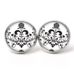 Ohrstecker, Ohrhänger, Clipse & Druckknopf - Motiv Florales Ornament Schwarz Weiß - Schmuck aus Edelstahl