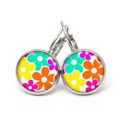Ohrstecker, Ohrhänger, Clipse & Druckknopf – Motiv Flower Power gelb grün orange 60er Jahre – Schmuck aus Edelstahl Ohrstecker, Ohrhänger, Clipse & Druckknopf – Motiv Flower Power gelb grün orange 60er Jahre – Schmuck aus Edelstahl