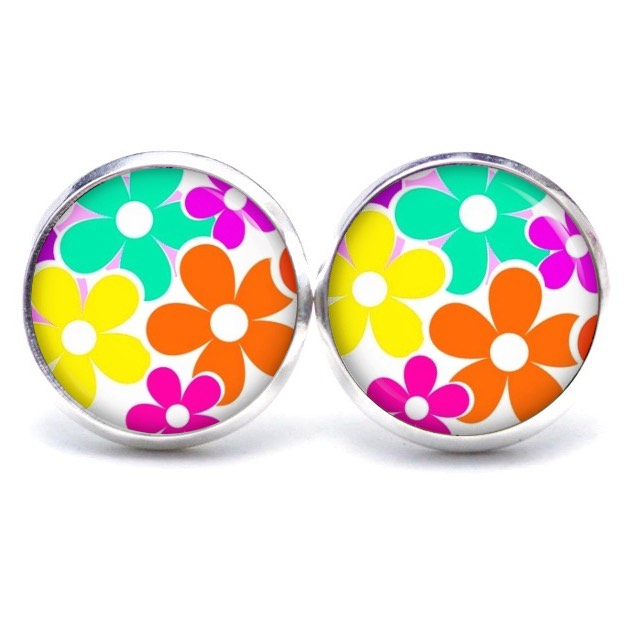 Ohrstecker, Ohrhänger, Clipse & Druckknopf – Motiv Flower Power gelb grün orange 60er Jahre – Schmuck aus Edelstahl Ohrstecker, Ohrhänger, Clipse & Druckknopf – Motiv Flower Power gelb grün orange 60er Jahre – Schmuck aus Edelstahl