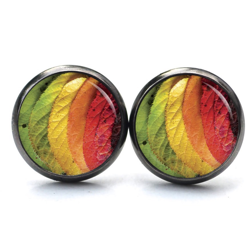 Ohrstecker, Ohrhänger, Clipse & Druckknopf – Motiv bunte Herbstblätter – Schmuck aus Edelstahl Ohrstecker, Ohrhänger, Clipse & Druckknopf – Motiv bunte Herbstblätter – Schmuck aus Edelstahl