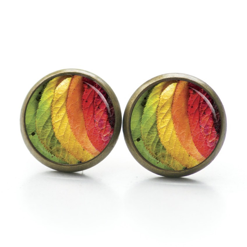 Ohrstecker, Ohrhänger, Clipse & Druckknopf – Motiv bunte Herbstblätter – Schmuck aus Edelstahl Ohrstecker, Ohrhänger, Clipse & Druckknopf – Motiv bunte Herbstblätter – Schmuck aus Edelstahl
