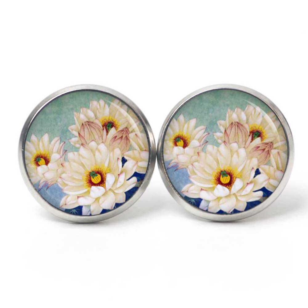 Ohrstecker, Ohrhänger, Clipse & Druckknopf – Motiv Mit weißen Rosen – Schmuck aus Edelstahl Ohrstecker, Ohrhänger, Clipse & Druckknopf – Motiv Mit weißen Rosen – Schmuck aus Edelstahl