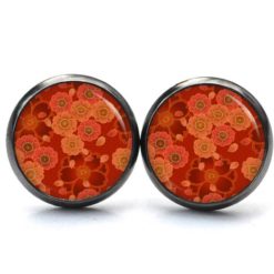 Druckknopf Ohrstecker Ohrhänger Clipse rote orange Blumen