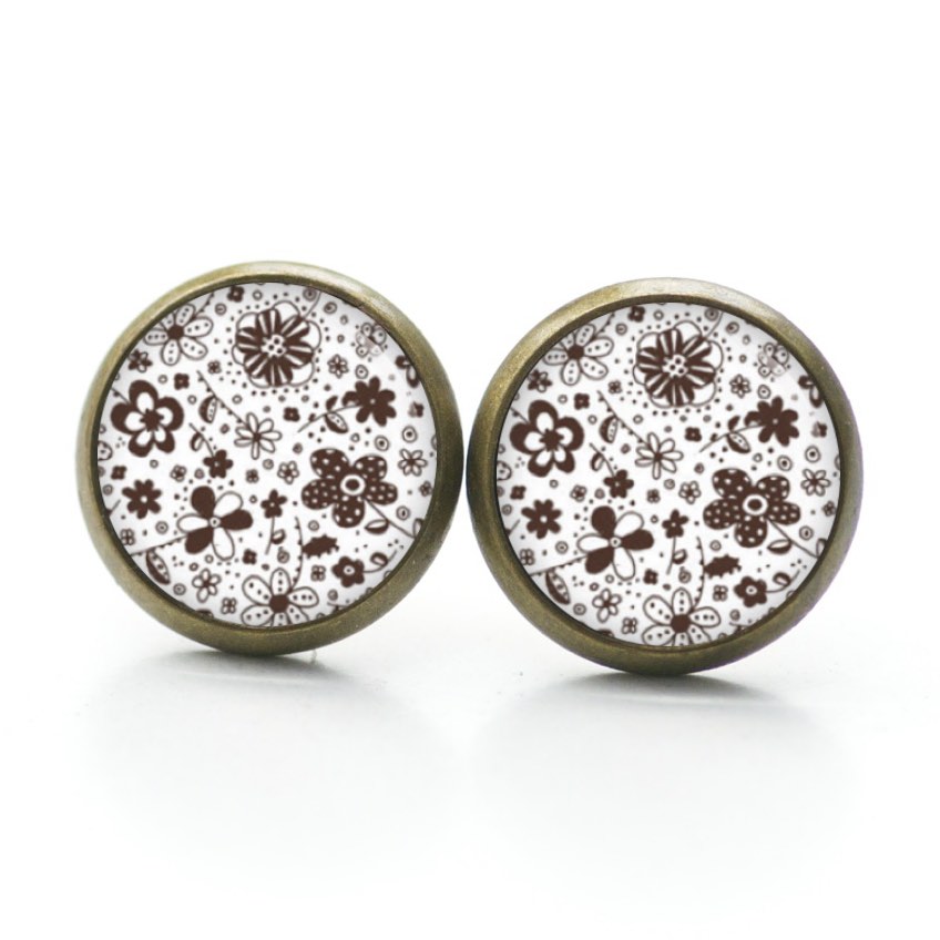 Ohrstecker, Ohrhänger, Clipse & Druckknopf – Motiv Retro Flower Doodle Braun – Schmuck aus Edelstahl Ohrstecker, Ohrhänger, Clipse & Druckknopf – Motiv Retro Flower Doodle Braun – Schmuck aus Edelstahl
