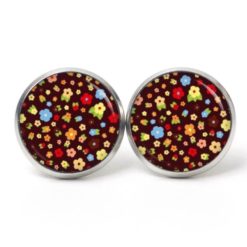 Ohrstecker, Ohrhänger, Clipse & Druckknopf - Motiv Retro Streublumen Braun Bunt  - Schmuck aus Edelstahl