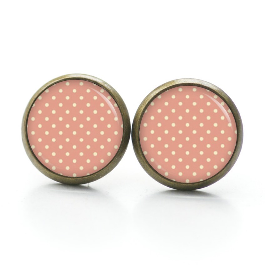 Ohrstecker, Ohrhänger, Clipse & Druckknopf – Motiv rosa Vintage Punkte Tupfen – Schmuck aus Edelstahl Ohrstecker, Ohrhänger, Clipse & Druckknopf - Motiv rosa Vintage Punkte Tupfen - Schmuck aus Edelstahl