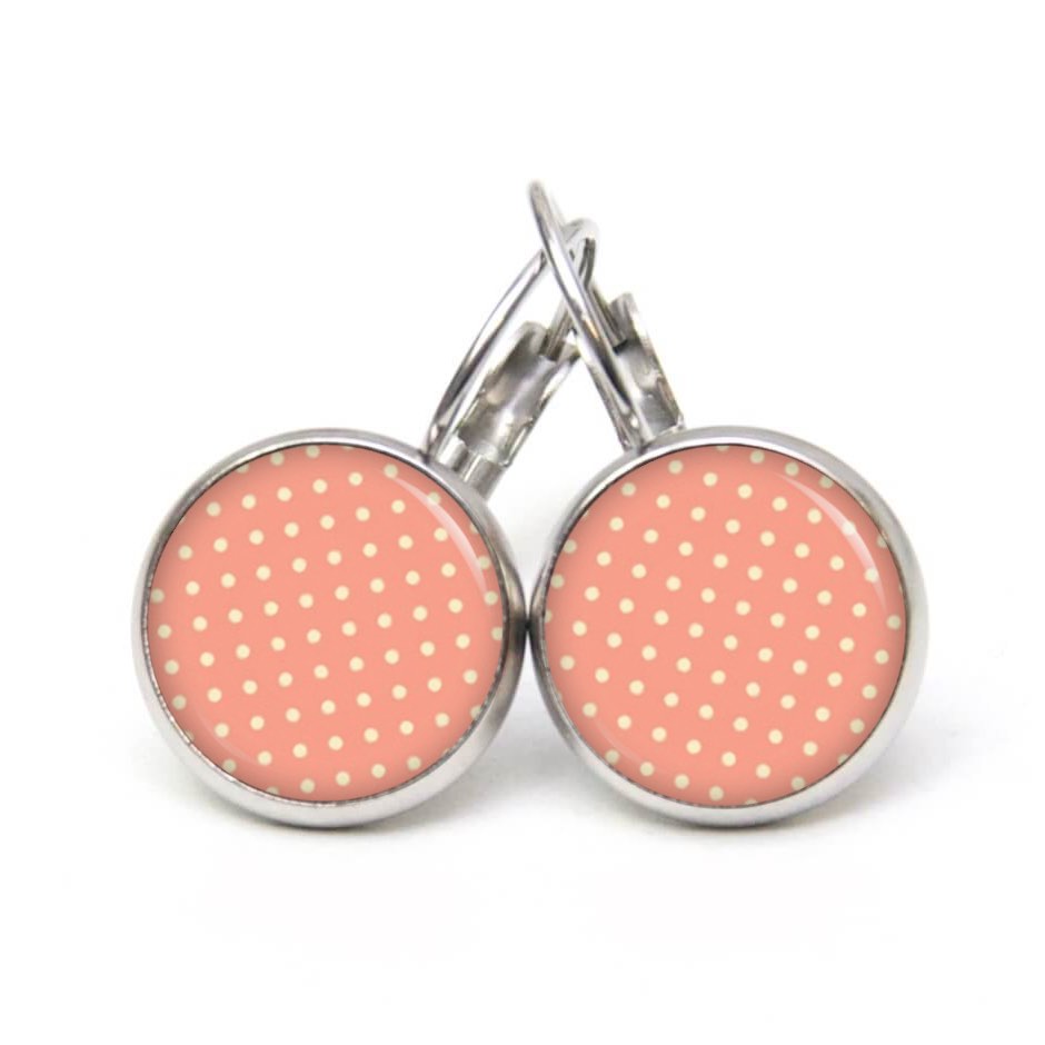 Ohrstecker, Ohrhänger, Clipse & Druckknopf – Motiv rosa Vintage Punkte Tupfen – Schmuck aus Edelstahl Ohrstecker, Ohrhänger, Clipse & Druckknopf - Motiv rosa Vintage Punkte Tupfen - Schmuck aus Edelstahl