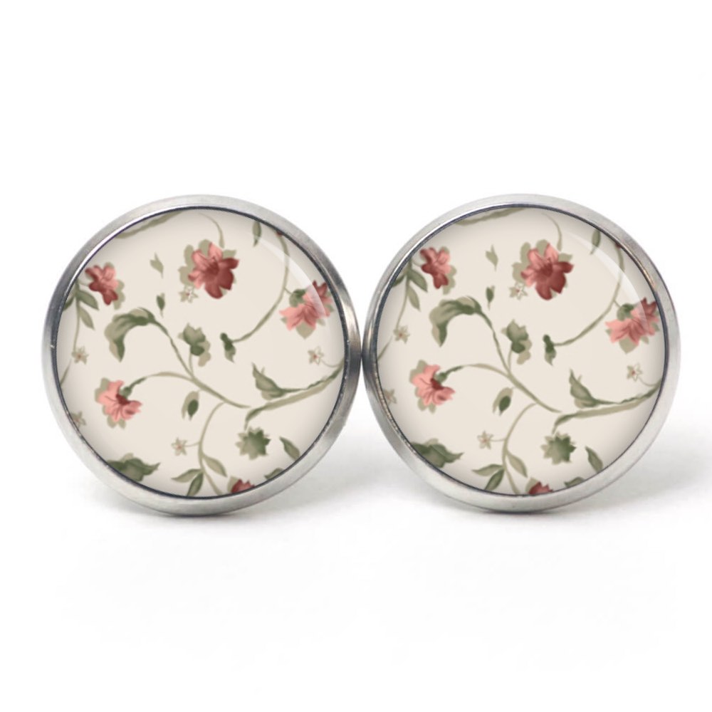 Ohrstecker, Ohrhänger, Clipse & Druckknopf – Motiv Vintage Blütenranke beige – Schmuck aus Edelstahl Ohrstecker, Ohrhänger, Clipse & Druckknopf – Motiv Vintage Blütenranke beige – Schmuck aus Edelstahl