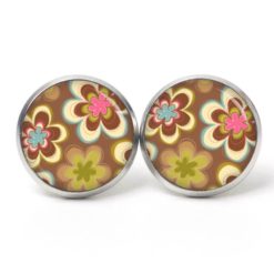 Ohrstecker, Ohrhänger, Clipse & Druckknopf - Motiv Retro Flower Power Braun  - Schmuck aus Edelstahl