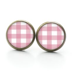 Ohrstecker, Ohrhänger, Clipse & Druckknopf – Motiv Karo Muster Rosa Weiß – Schmuck aus Edelstahl Ohrstecker, Ohrhänger, Clipse & Druckknopf - Motiv Karo Muster Rosa Weiß - Schmuck aus Edelstahl