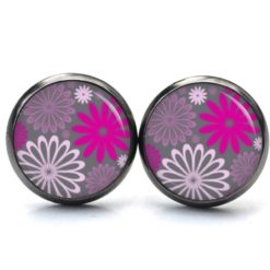 Ohrstecker, Ohrhänger, Clipse & Druckknopf - Motiv Retro Daisy Pop Pink  - Schmuck aus Edelstahl